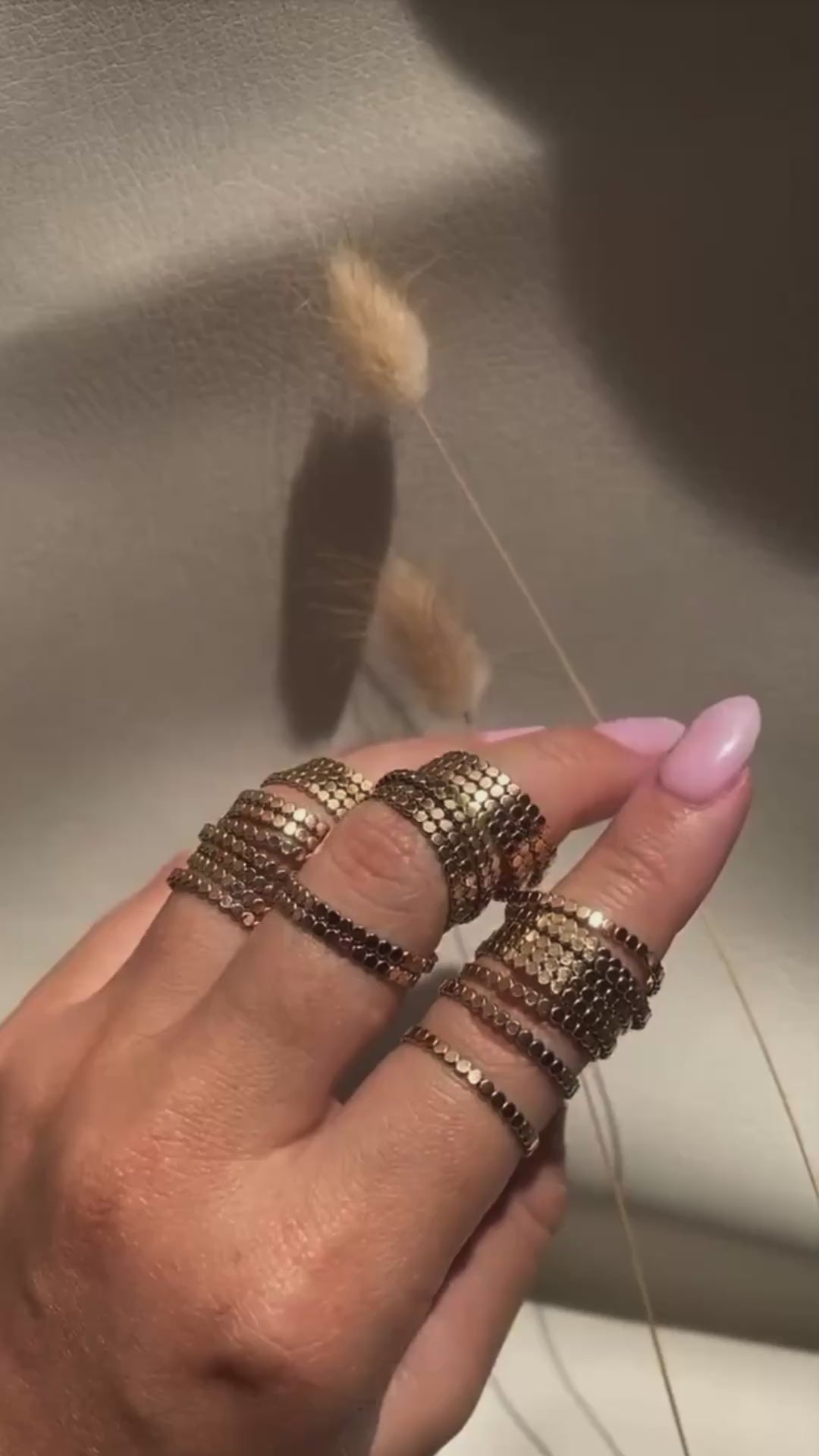 14K Gold Filled FLAT-Beaded Stack Ring |Dainty Layering Ring